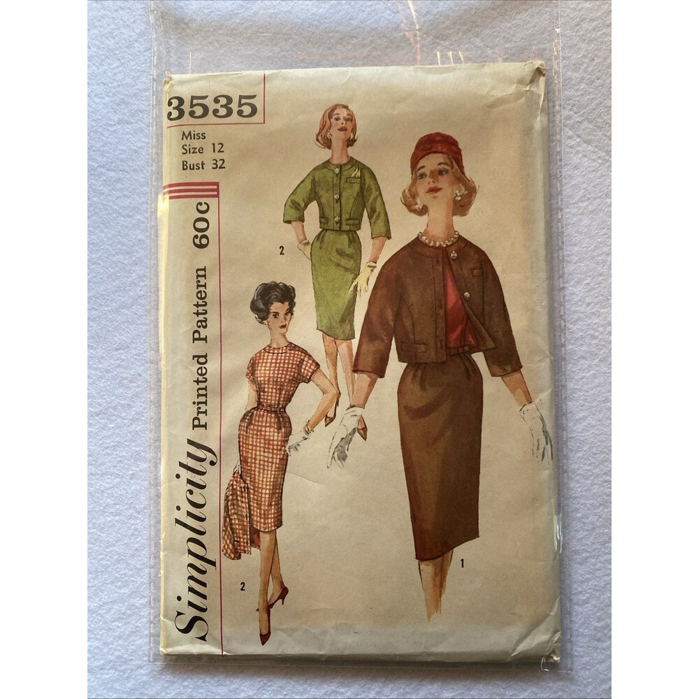 #3535 Simplicity Sheath Dress w/ Jacket Jackie O Suit VTG  Size 12 FF UNCUT 60s